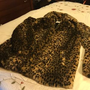 Faux leopard fur coat.